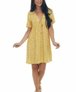 Cozy Co. Amber Ditsy Floral V Neck Babydoll Short Dress
