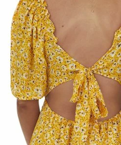 Petal Dew Amber Floral Open Back Bell Sleeve Short Dress