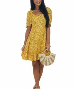 Petal Dew Amber Floral Open Back Bell Sleeve Short Dress