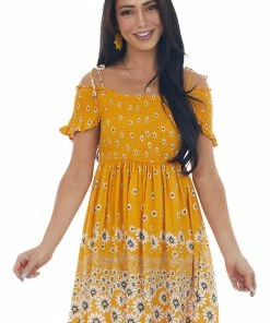 Easel Amber Floral Print Cold Shoulder Short Dress