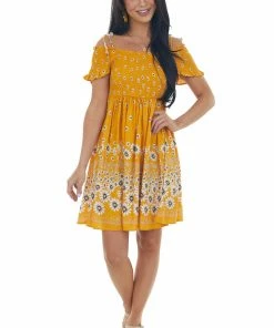 Easel Amber Floral Print Cold Shoulder Short Dress