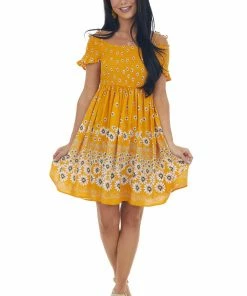 Easel Amber Floral Print Cold Shoulder Short Dress