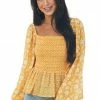 Flying Tomato Amber Floral Print Smocked Woven Peplum Blouse