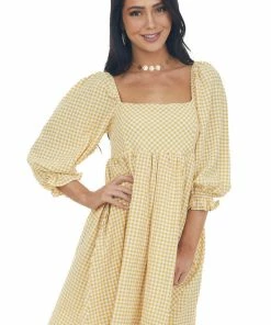 Sweet Lemon Dresses Amber Gingham Babydoll Square Neck Mini Dress