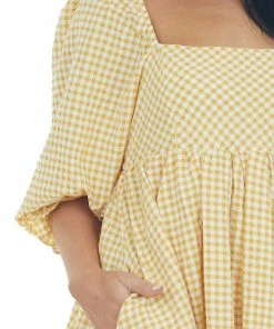 Sweet Lemon Dresses Amber Gingham Babydoll Square Neck Mini Dress 22 Sweet Lemon Dresses Amber Gingham Babydoll Square Neck Mini Dress