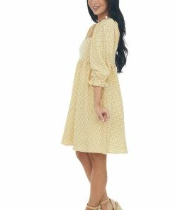 Sweet Lemon Dresses Amber Gingham Babydoll Square Neck Mini Dress 20 Sweet Lemon Dresses Amber Gingham Babydoll Square Neck Mini Dress