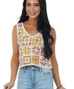 Very J Amber Multicolor Sleeveless Crochet Tank Top
