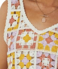 Very J Amber Multicolor Sleeveless Crochet Tank Top
