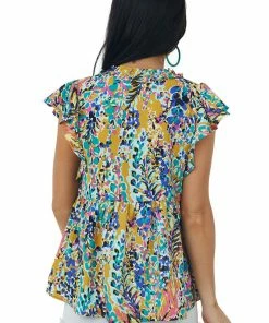 Hailey & Co Amber Printed Short Ruffle Sleeve Babydoll Top