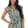 Hailey & Co Amber Printed Short Ruffle Sleeve Babydoll Top