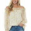 Jodifl Tops Amber Watercolor Ruffle Off Shoulder Top