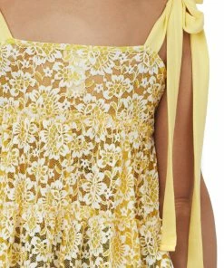 BiBi Tops Amber And Ivory Floral Lace Sheer Tank Top