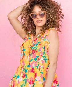 Andree Tops Amber Floral Print Ruffle Sleeve Peplum Blouse