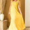 Sweet Lemon Amber Tie Strap Smocked Ruched Maxi Dress Dresses