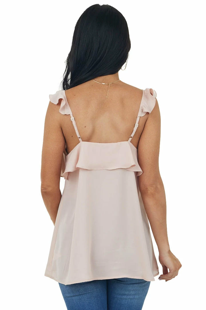 Doe & Rae Tops Apricot Chiffon Sleeveless Ruffle Cami Blouse 7 Doe & Rae Tops Apricot Chiffon Sleeveless Ruffle Cami Blouse