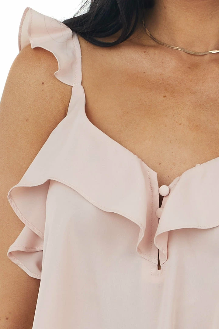 Doe & Rae Tops Apricot Chiffon Sleeveless Ruffle Cami Blouse 8 Doe & Rae Tops Apricot Chiffon Sleeveless Ruffle Cami Blouse