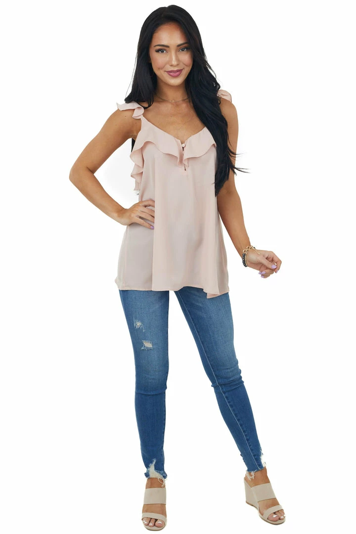 Doe & Rae Tops Apricot Chiffon Sleeveless Ruffle Cami Blouse 4 Doe & Rae Tops Apricot Chiffon Sleeveless Ruffle Cami Blouse