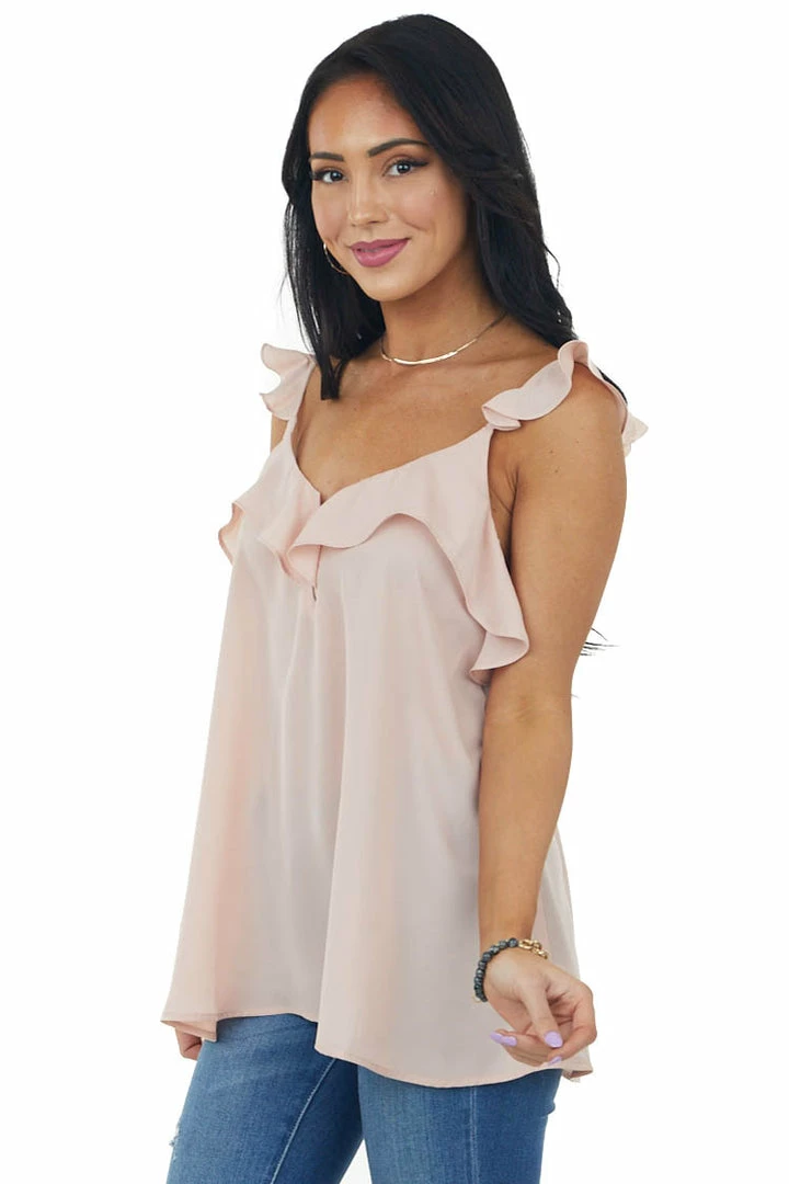 Doe & Rae Tops Apricot Chiffon Sleeveless Ruffle Cami Blouse 6 Doe & Rae Tops Apricot Chiffon Sleeveless Ruffle Cami Blouse
