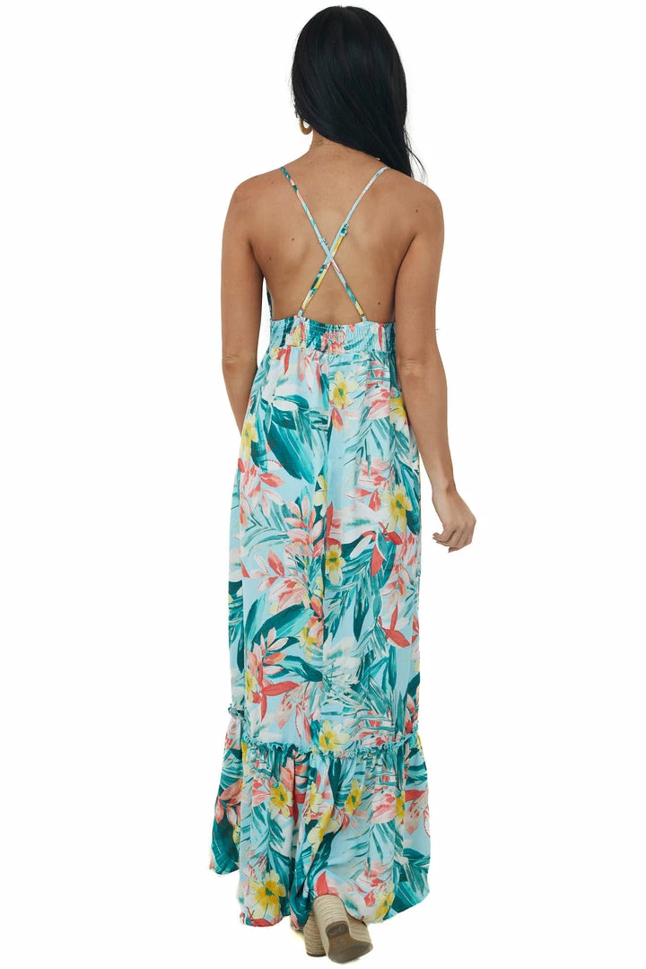 LIGHT SO SHINE Aqua Floral Print Sleeveless Tiered Maxi Dress 7 LIGHT SO SHINE Aqua Floral Print Sleeveless Tiered Maxi Dress