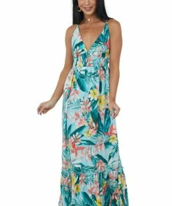 LIGHT SO SHINE Aqua Floral Print Sleeveless Tiered Maxi Dress 9 LIGHT SO SHINE Aqua Floral Print Sleeveless Tiered Maxi Dress