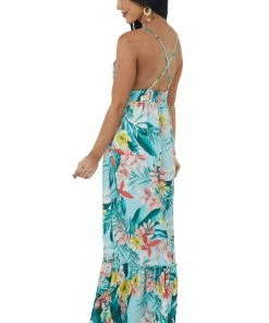 LIGHT SO SHINE Aqua Floral Print Sleeveless Tiered Maxi Dress 11 LIGHT SO SHINE Aqua Floral Print Sleeveless Tiered Maxi Dress