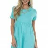 HESED Aqua Short Sleeve Babydoll Knit Dress Dresses
