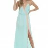 Main Strip Aqua And Peach Sleeveless Maxi Dress With Side Slit Detail