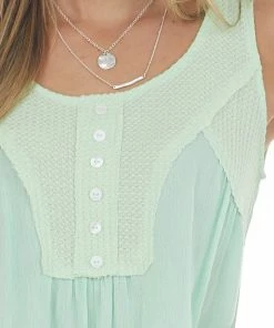 Hailey & Co Mint Thermal Knit Contrast Woven Tank Top Tops 13 Hailey & Co Mint Thermal Knit Contrast Woven Tank Top Tops