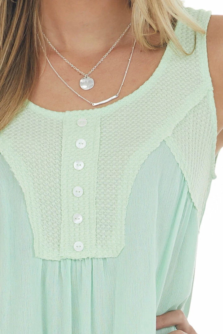 Hailey & Co Mint Thermal Knit Contrast Woven Tank Top Tops 8 Hailey & Co Mint Thermal Knit Contrast Woven Tank Top Tops