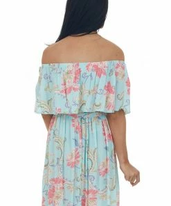 Lovely Melody Dresses Arctic Blue Floral Off Shoulder Short Dress 12 Lovely Melody Dresses Arctic Blue Floral Off Shoulder Short Dress