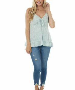 SugarFox Arctic Blue Leopard Print V Neck Woven Tank Top Tops
