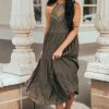Miss Sparkling Army Green Halter Neck Lace Yoke Woven Midi Dress Dresses
