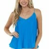 She + Sky Azure Pleated Swing Cami Blouse With V Neck Tops 2 She + Sky Azure Pleated Swing Cami Blouse With V Neck Tops