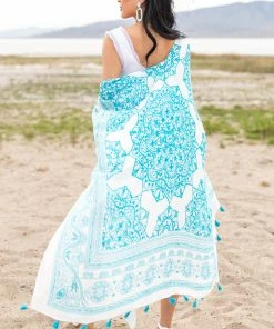 ANGIE Azure Mandala Printed Kimono With Tassels