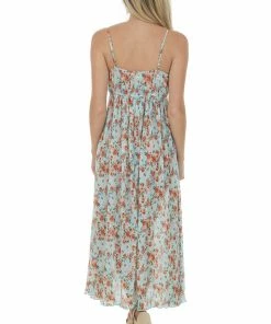 Umgee Baby Blue Floral Sleeveless Pleated Midi Dress 12 Umgee Baby Blue Floral Sleeveless Pleated Midi Dress