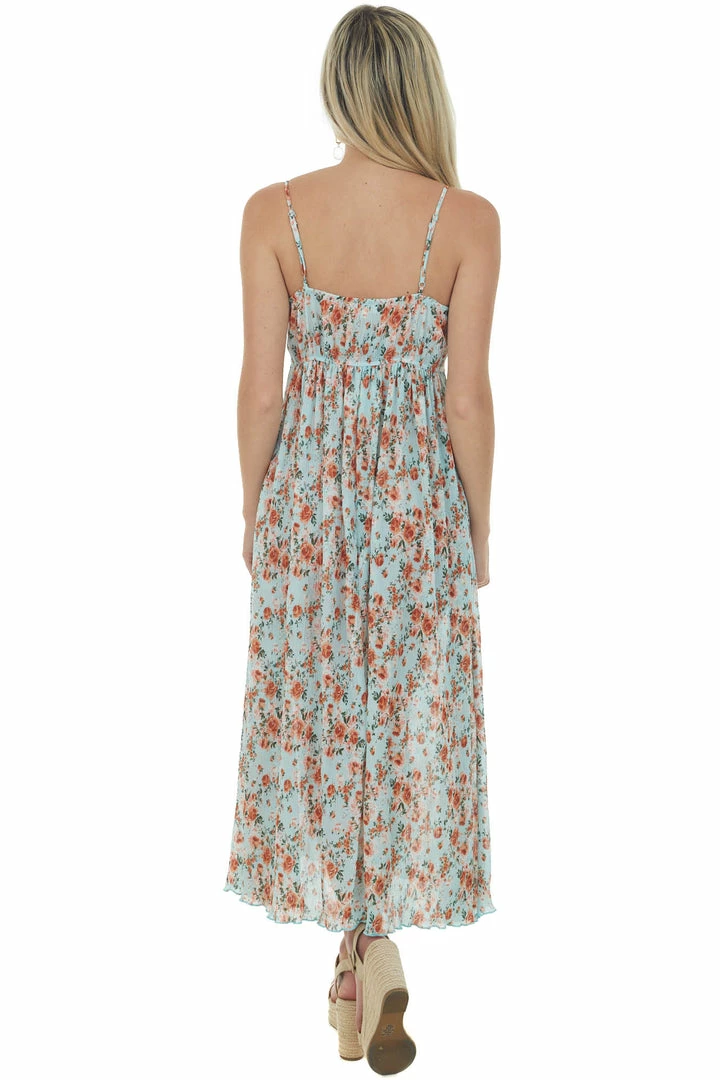 Umgee Baby Blue Floral Sleeveless Pleated Midi Dress 7 Umgee Baby Blue Floral Sleeveless Pleated Midi Dress