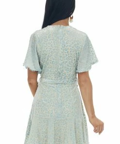 Sweet Lemon Dresses Baby Blue Leopard Print Faux Wrap Short Dress