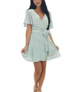Sweet Lemon Dresses Baby Blue Leopard Print Faux Wrap Short Dress