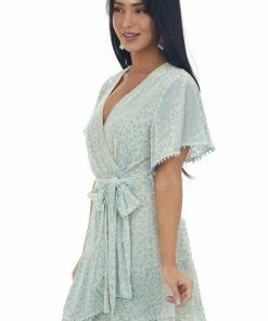 Sweet Lemon Dresses Baby Blue Leopard Print Faux Wrap Short Dress