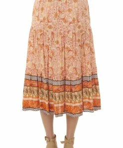 Ces Femme Light Melon Border Print Tiered Woven Midi Skirt Bottoms 9 Ces Femme Light Melon Border Print Tiered Woven Midi Skirt Bottoms