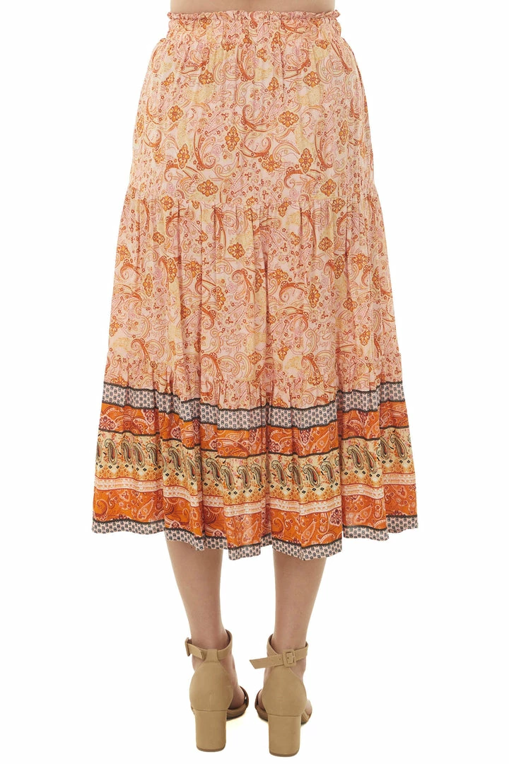 Ces Femme Light Melon Border Print Tiered Woven Midi Skirt Bottoms 6 Ces Femme Light Melon Border Print Tiered Woven Midi Skirt Bottoms