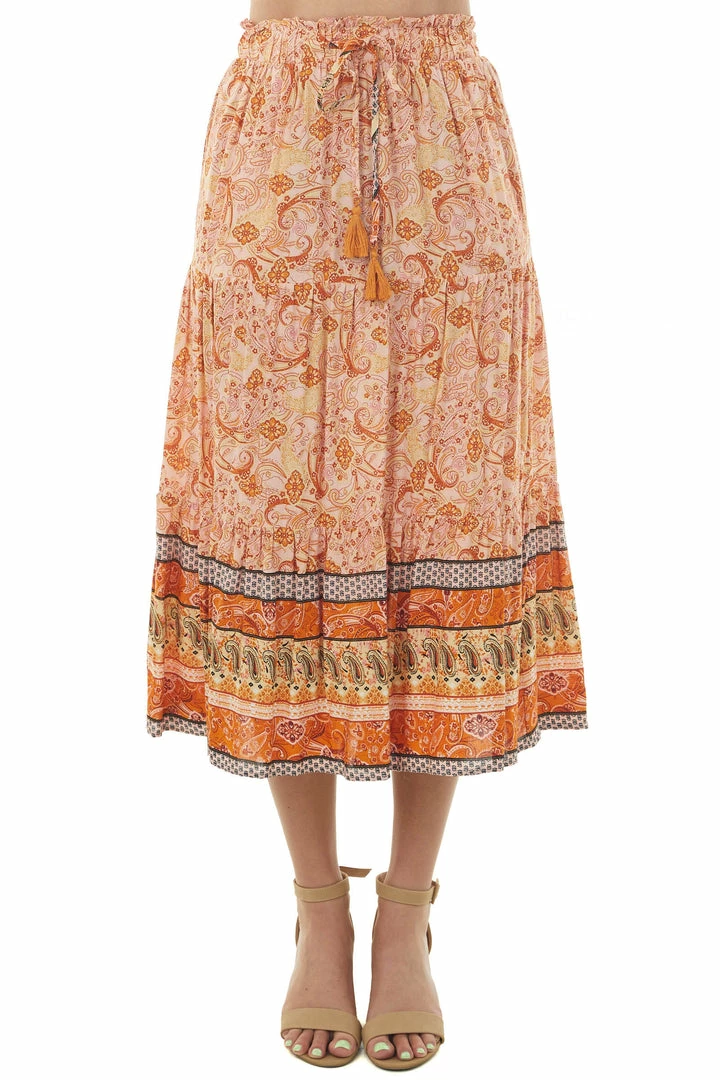 Ces Femme Light Melon Border Print Tiered Woven Midi Skirt Bottoms 4 Ces Femme Light Melon Border Print Tiered Woven Midi Skirt Bottoms