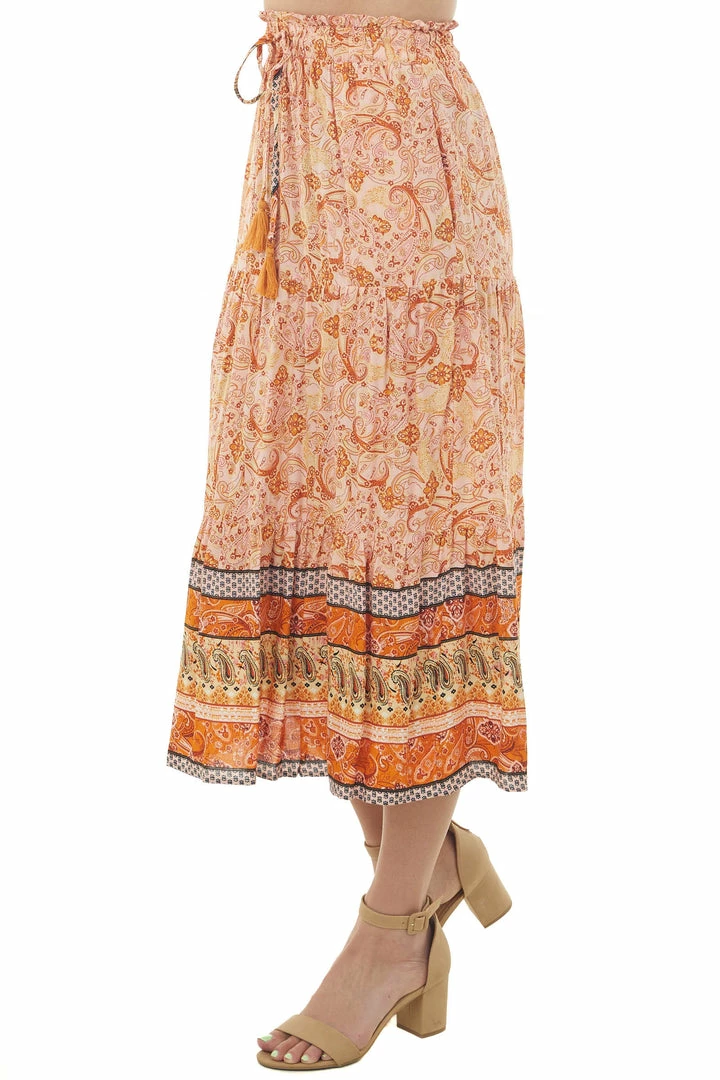 Ces Femme Light Melon Border Print Tiered Woven Midi Skirt Bottoms 5 Ces Femme Light Melon Border Print Tiered Woven Midi Skirt Bottoms