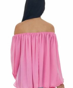 L Love Hot Pink Off The Shoulder Peasant Blouse Tops