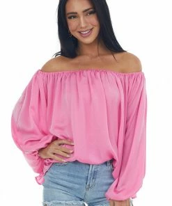 L Love Hot Pink Off The Shoulder Peasant Blouse Tops