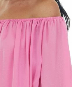 L Love Hot Pink Off The Shoulder Peasant Blouse Tops