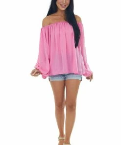 L Love Hot Pink Off The Shoulder Peasant Blouse Tops
