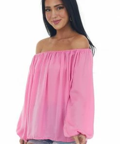 L Love Hot Pink Off The Shoulder Peasant Blouse Tops