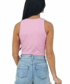 She + Sky Baby Pink Sleeveless Halter Ribbed Knit Bodysuit