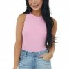 She + Sky Baby Pink Sleeveless Halter Ribbed Knit Bodysuit